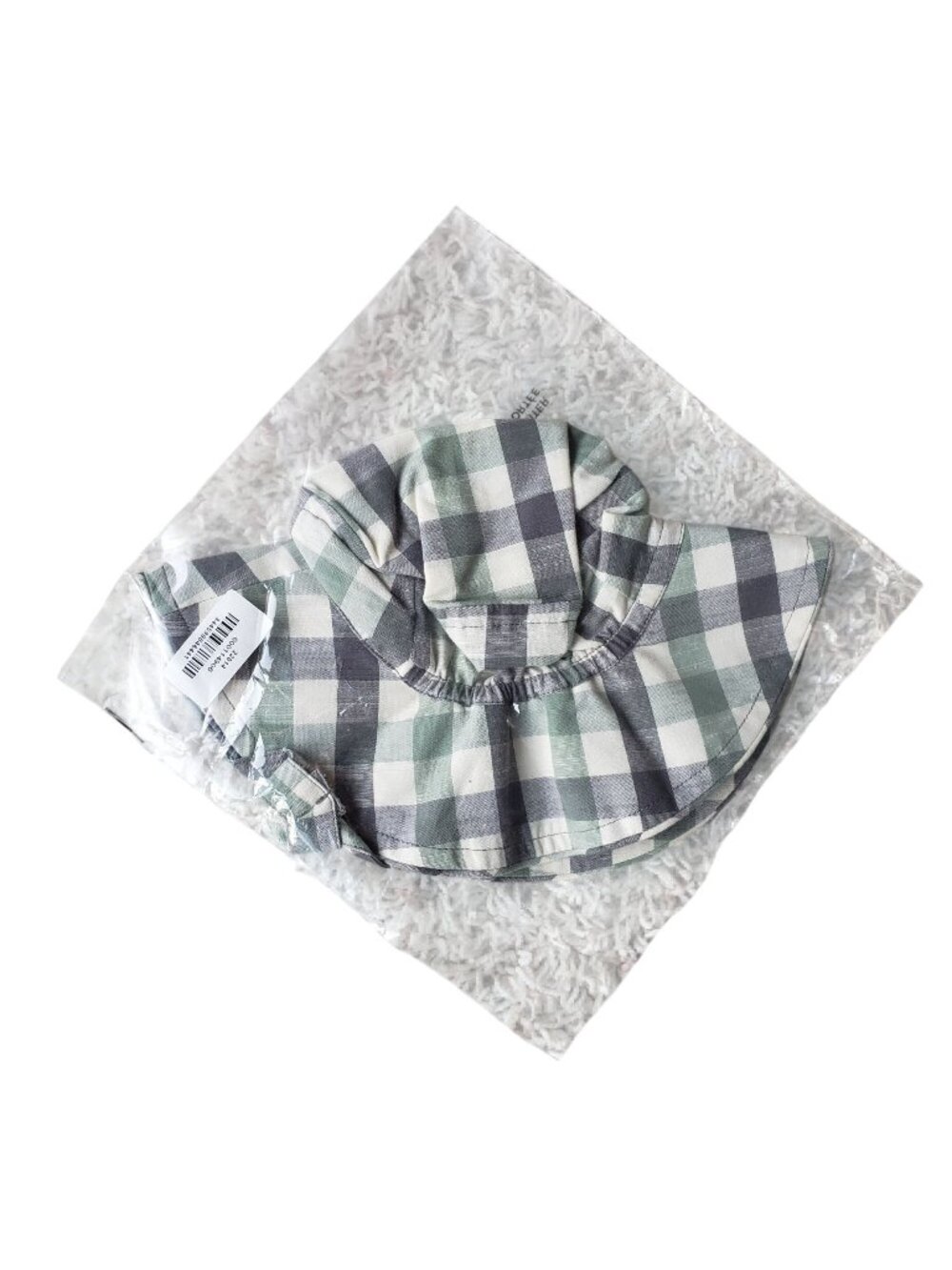 Pehr Baby 0-6 Checkmate Sun Hat Bonnet Ink Sage Green & Gray Gingham Checkered W